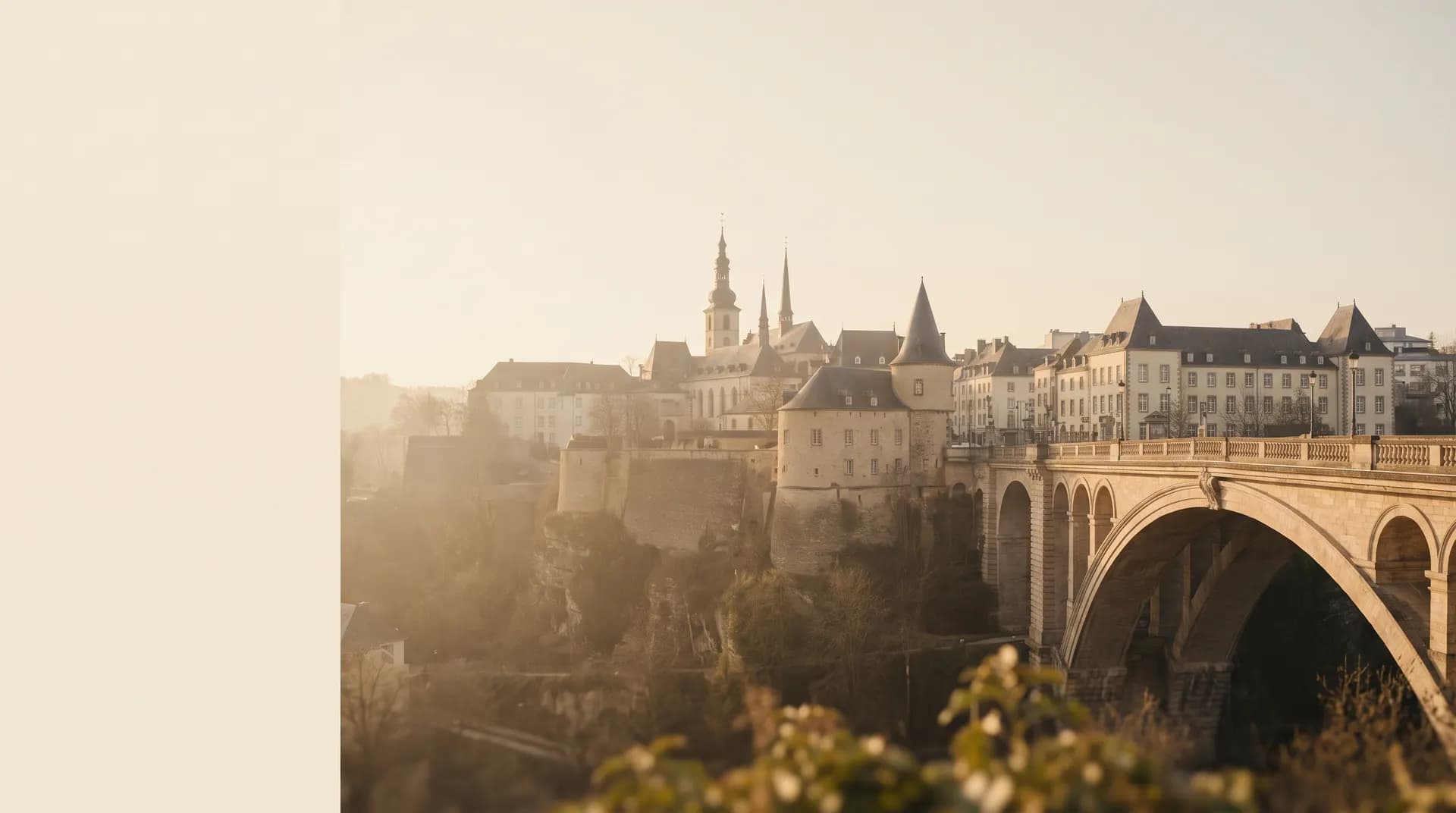 The Adolphe Bridge above the Luxembourg City gorge at golden hour