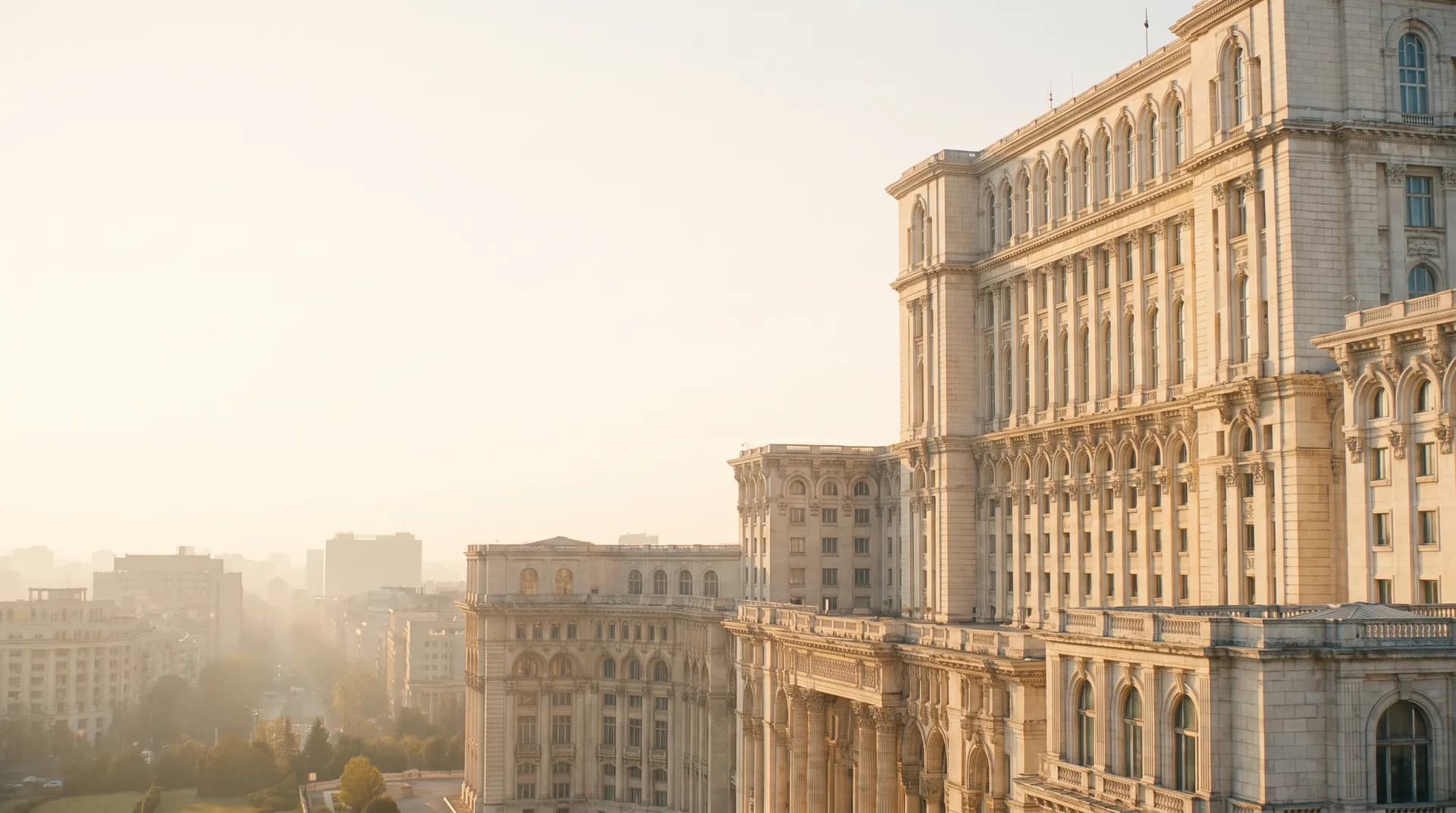 The Palace of the Parliament in Bucharest at golden hour