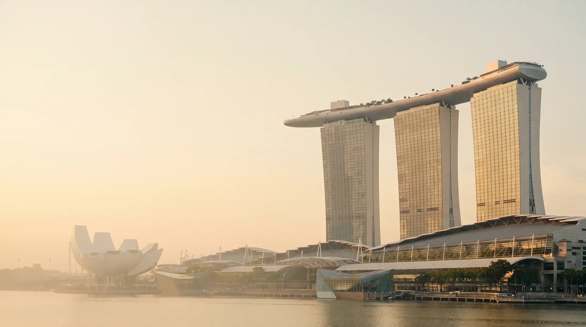 Marina Bay Sands above the Singapore skyline at golden hour